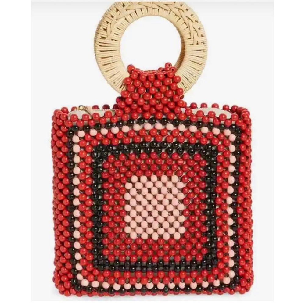 New Tags Ulla Johnson "Keya" mini beaded bag red black pink $395